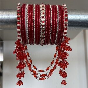 Stunning Red and Silver Bangle Set Size 2.6